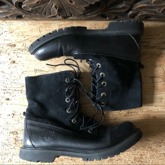 TIMBERLAND Authentics Fold Down Roll Top Black Lug Sole Chunky Combat Boot 7M - Picture 7 of 15